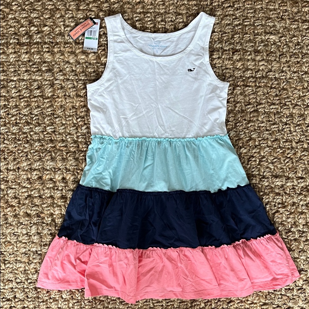 Vineyard Vines Dress Girls Size 14 Large Tiered Tank Colorblock New with Tags